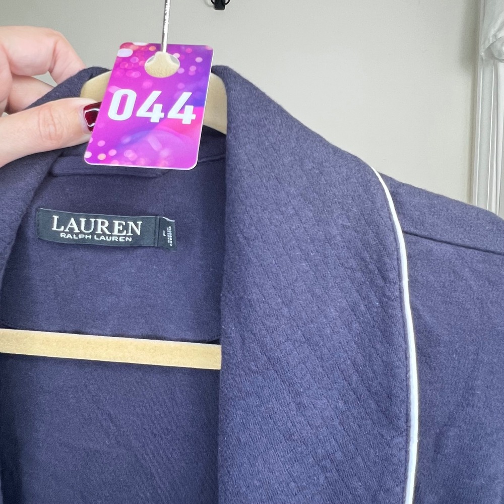 Lauren Ralph Lauren Womens Navy Blue RL Logo Robe Pajamas Sleepwear Loungewear L - Picture 3 of 5